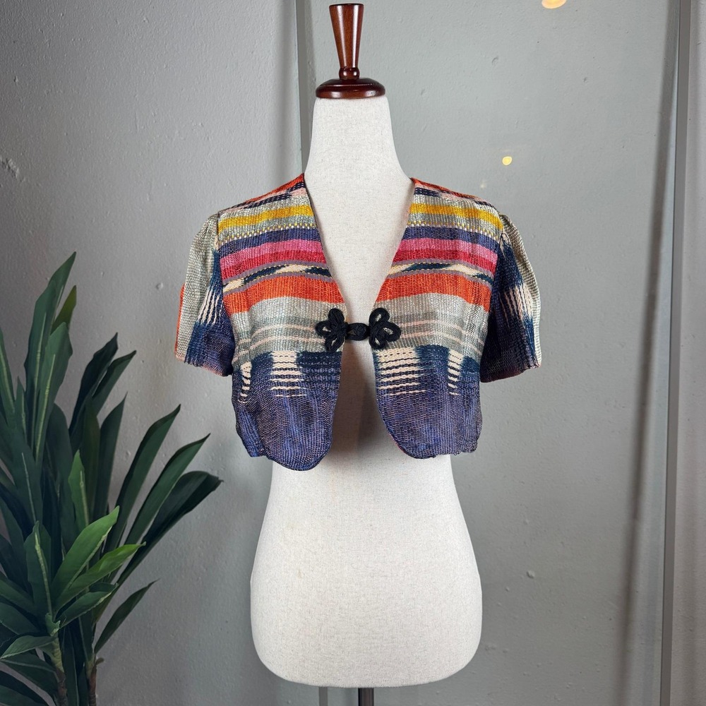 American Vintage Woven Bolero Jacket Womens Small Multicolor Striped Festival